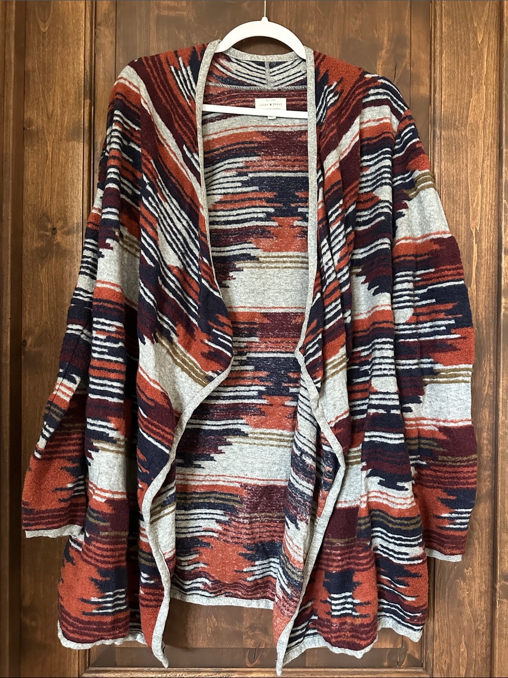 Lucky brand Cozy Open-Front Aztec Cardigan Sweater - Multi Rust